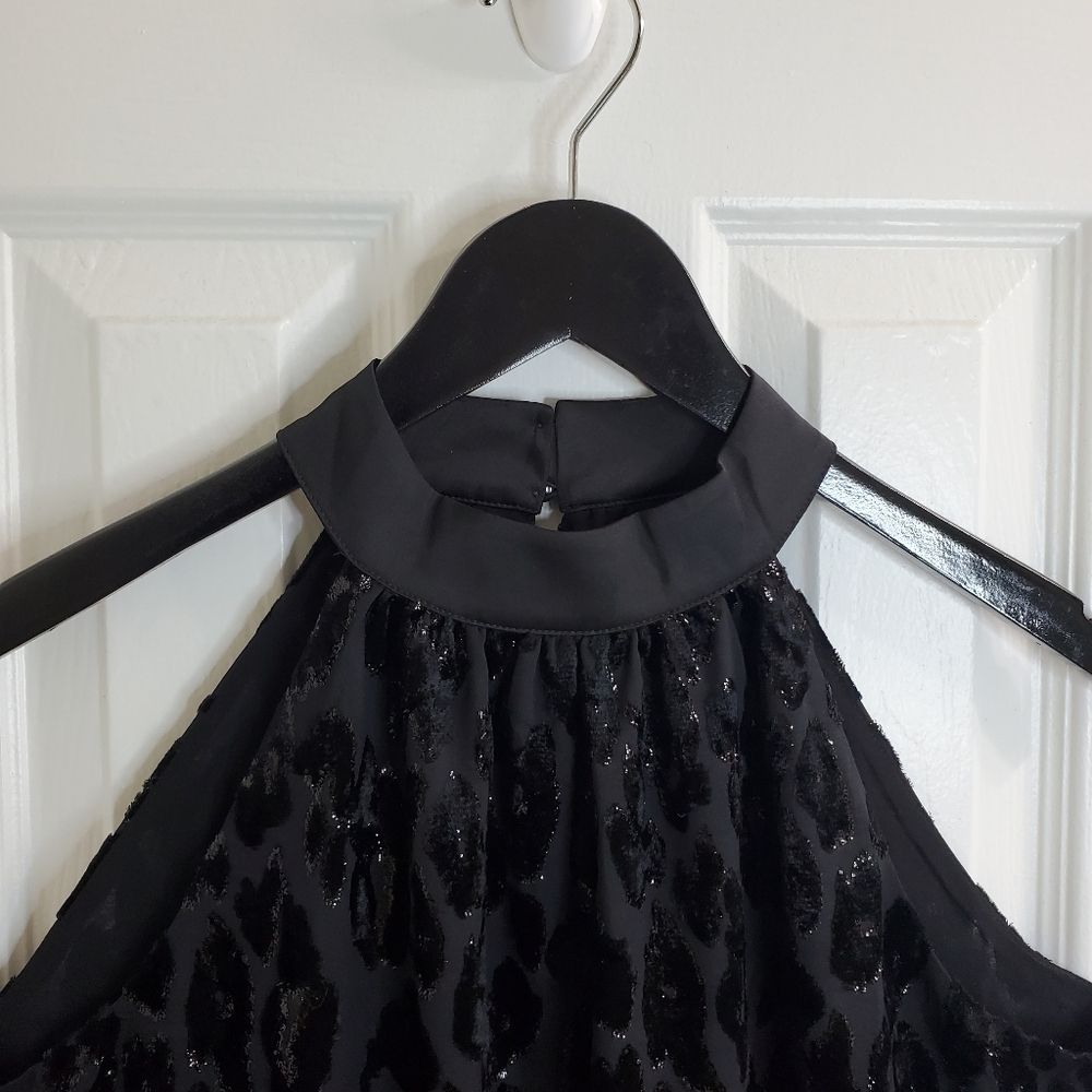WHBM Leopard Velvet Halter Top Black Size Small 4 - Picture 8 of 10
